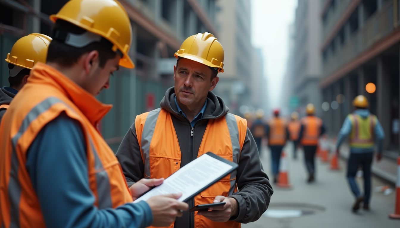 A construction worker documenting unsafe conditions at a New York site.