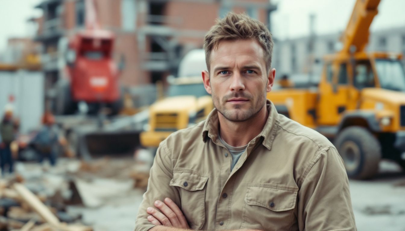 A subcontractor on a construction site in work attire.